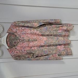 Foral Silk Print India L/S Embroidered Top. L.